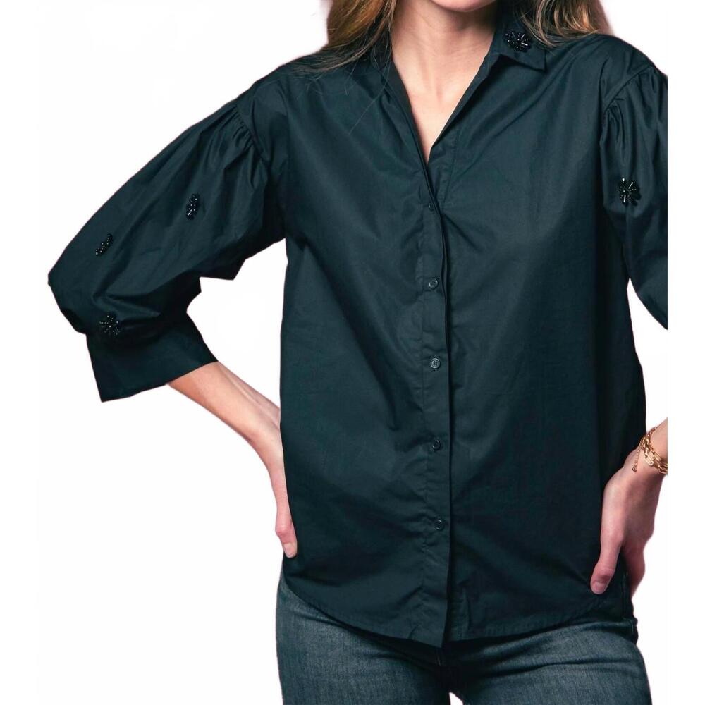 NEW EN SAISON bara button down shirt in black - Picture 4 of 5